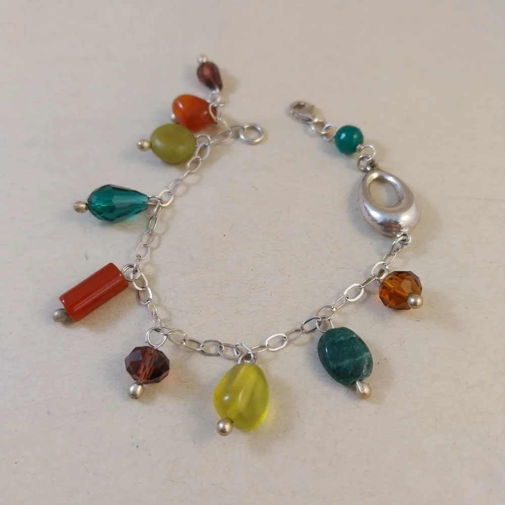 Sterling Silver Charm Bracelet with Multicolor Beads - Picture 5 of 7